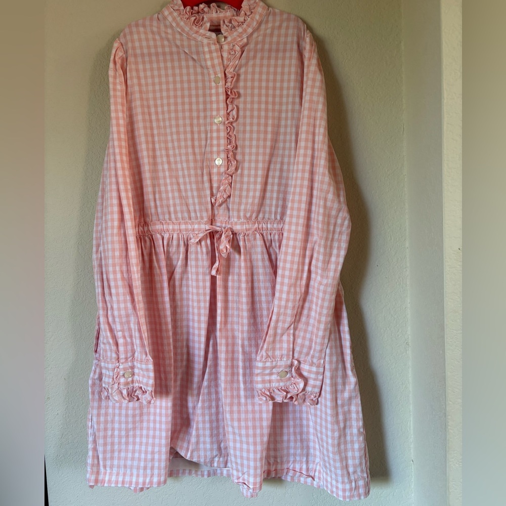 Classic Prep Pink and White Casual Dress with Ruffled Details